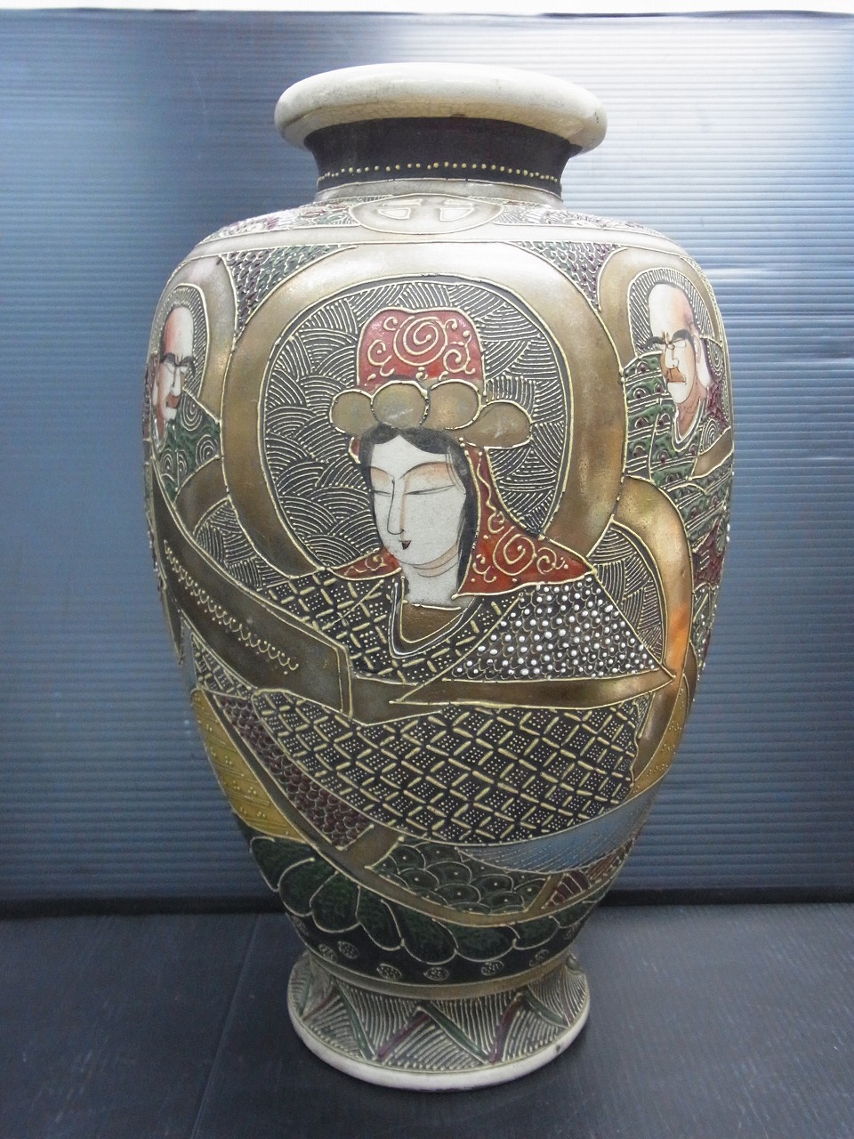 时代物 萨摩焼 岛津家 家纹 花瓶 壶 高さ 约31cm 中古品